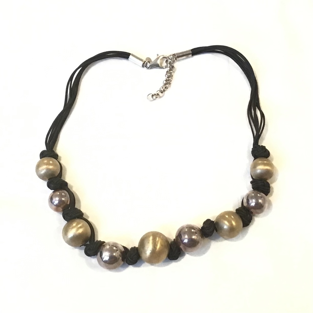 Sterling Silver Two Tone Ball Bead Knotted Multi-Cord Necklace 19 1/2” Long